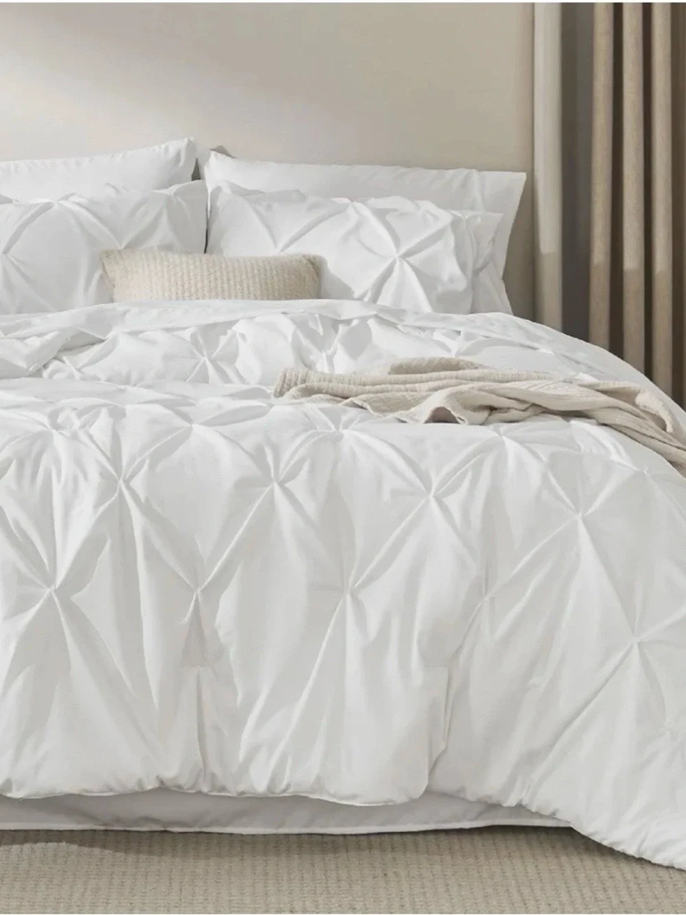 Classic White Pintuck Comforter Set - Soft Elegant Bedding King Size 7 pc